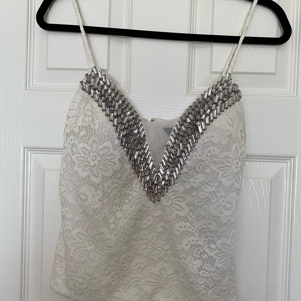 White Embellished Crop Camisole